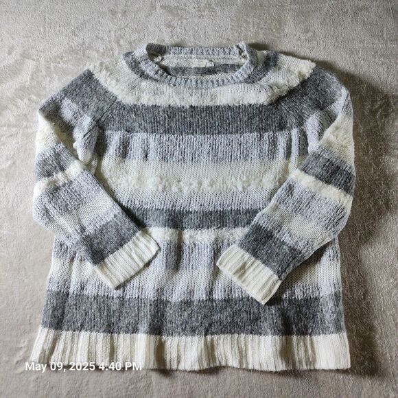 Lou & Grey Sweaters - Lou & Grey Women's Medium Gray Striped Sweater Cotton Wool Blend Long Sleeves